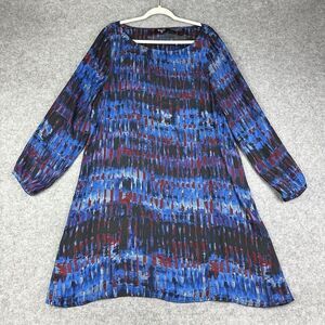 BB Dakota Dress Womens 2X XXL Blue Black Geometric Long Sleeve Career City